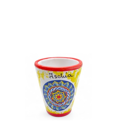 naturischia-souvenir-bicchierino-ceramica-variegato-giallo-bordo-rosso